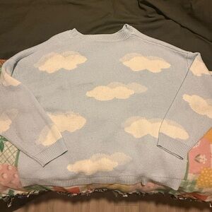 Light Blue Cloud Print Women's Sweater